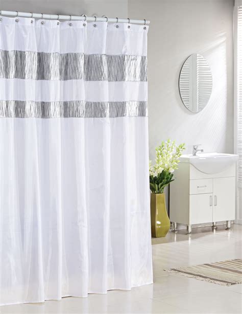 metallic stripe silver fabric shower curtain|shower curtains with mesh top.